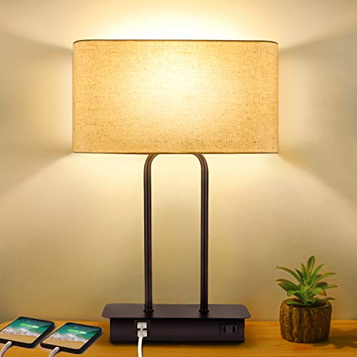 3-Way Dimmable Touch Control Table Lamp with 2 USB Ports and AC Power Outlet