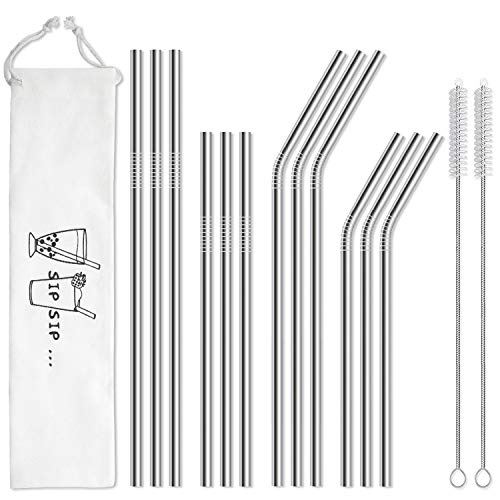 Hiware 12-Pack reusable stainless steel metal straws